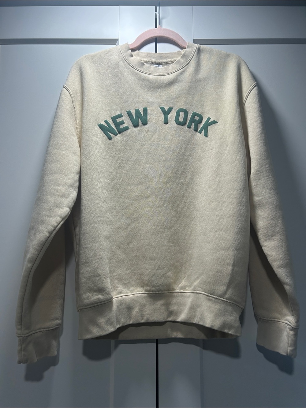 Cream 'New York' Crewneck Sweatshirt with Green Lettering